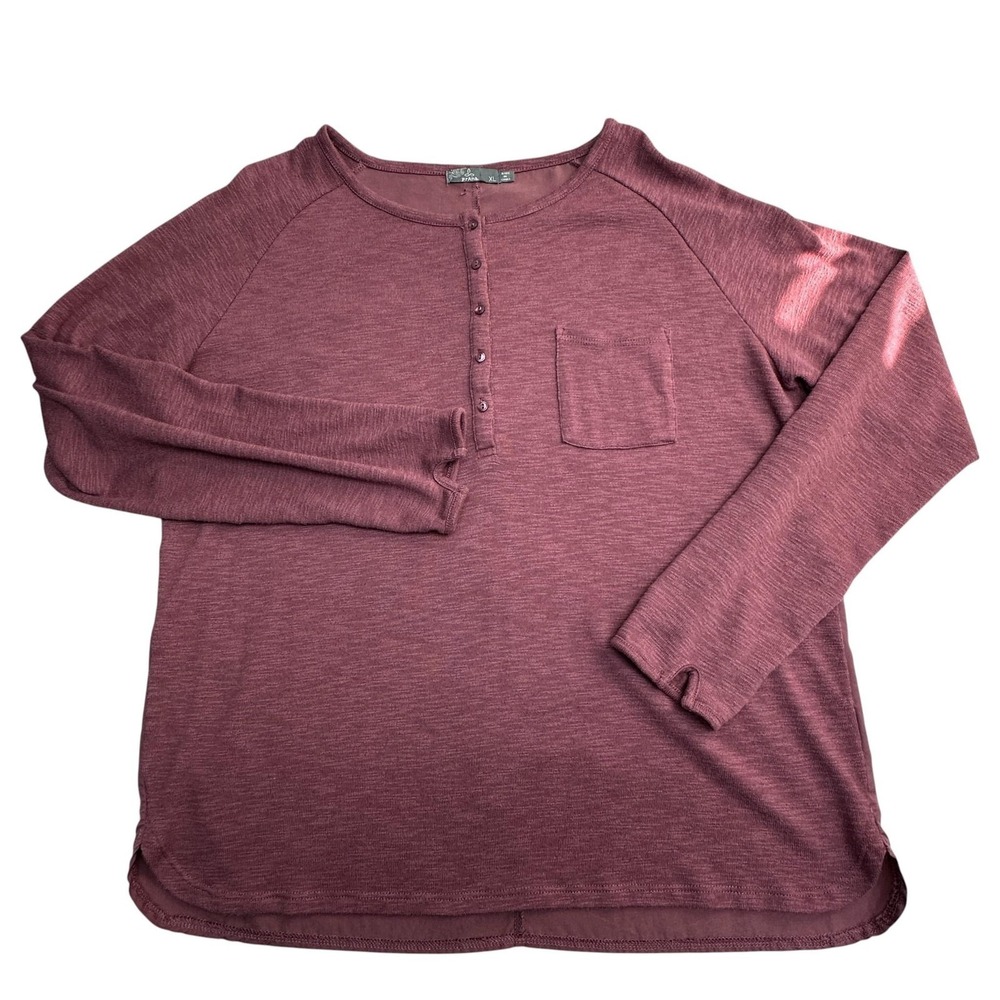 PrAna Shirt Womens XL Pink Raglan Henley Long Sleeve Knit Thumbhole Top